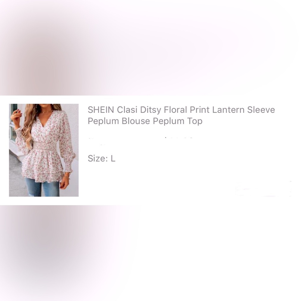 Women’s size L Floral print, lantern sleeves, elastic cinched waistband Blouse